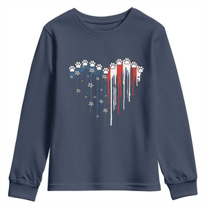 Patriotic Dog And Cat Paw American Flag Heart 4th Of July Youth Sweatshirt TS11 Navy Print Your Wear