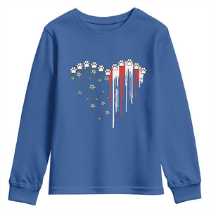 Patriotic Dog And Cat Paw American Flag Heart 4th Of July Youth Sweatshirt TS11 Royal Blue Print Your Wear