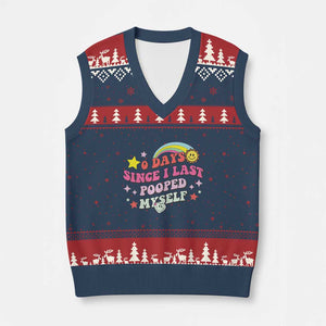 Funny 0 Days Since I Last Pooped Myself V-Neck Knit Sweater Vest Joke Meme Gag TS11 Navy Red Print Your Wear