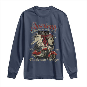 American Legendary Motorcycle Indian Chief Long Sleeve Shirt Classic And Vintage Bikers TS11 Navy Print Your Wear