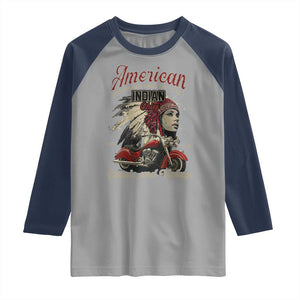 American Legendary Motorcycle Indian Chief Raglan Shirt Classic And Vintage Bikers TS11 Sport Gray Navy Print Your Wear