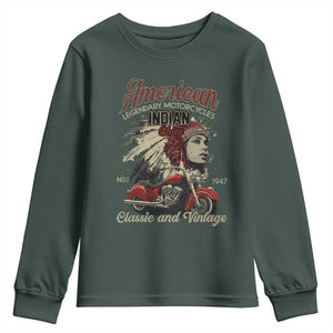 American Legendary Motorcycle Indian Chief Youth Sweatshirt Classic And Vintage Bikers TS11 Dark Forest Green Print Your Wear