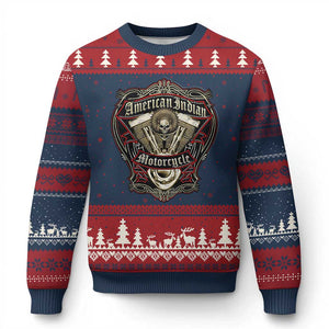 American Indian Skull Motorcycle Vintage Motorbike Engine Ugly Christmas Sweater TS11 Navy Red Print Your Wear