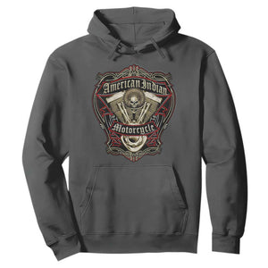 American Indian Skull Motorcycle Vintage Motorbike Engine Hoodie TS11 Dark Heather Print Your Wear