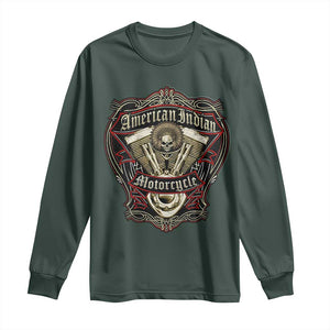 American Indian Skull Motorcycle Vintage Motorbike Engine Long Sleeve Shirt TS11 Dark Forest Green Print Your Wear