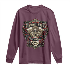 American Indian Skull Motorcycle Vintage Motorbike Engine Long Sleeve Shirt TS11 Maroon Print Your Wear