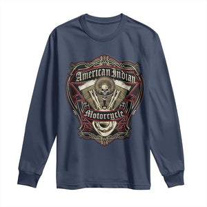 American Indian Skull Motorcycle Vintage Motorbike Engine Long Sleeve Shirt TS11 Navy Print Your Wear