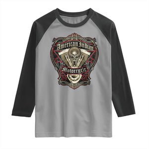 American Indian Skull Motorcycle Vintage Motorbike Engine Raglan Shirt TS11 Sport Gray Black Print Your Wear