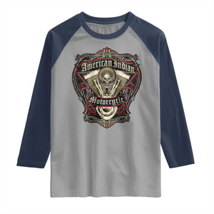 American Indian Skull Motorcycle Vintage Motorbike Engine Raglan Shirt TS11 Sport Gray Navy Print Your Wear