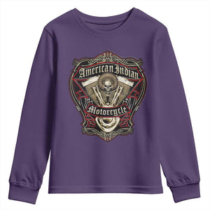 American Indian Skull Motorcycle Vintage Motorbike Engine Youth Sweatshirt TS11 Purple Print Your Wear