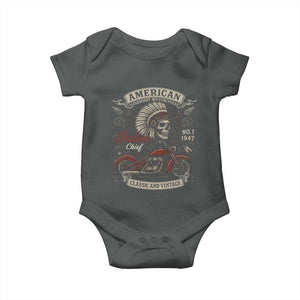 American Legendary Motorcycle Indian Chief Baby Onesie No 1 Classic And Vintage Skull TS11 Dark Heather Print Your Wear