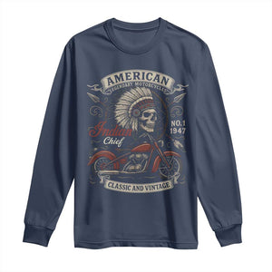 American Legendary Motorcycle Indian Chief Long Sleeve Shirt No 1 Classic And Vintage Skull TS11 Navy Print Your Wear