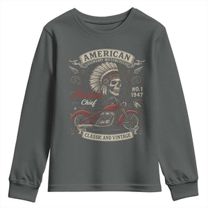 American Legendary Motorcycle Indian Chief Youth Sweatshirt No 1 Classic And Vintage Skull TS11 Dark Heather Print Your Wear