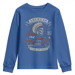 American Legendary Motorcycle Indian Chief Youth Sweatshirt No 1 Classic And Vintage Skull TS11 Royal Blue Print Your Wear