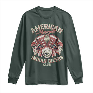 American Legendary Motorcycle Indian Biker Club Long Sleeve Shirt Vintage Motorbike Engine Native American Skull TS11 Dark Forest Green Print Your Wear