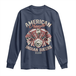 American Legendary Motorcycle Indian Biker Club Long Sleeve Shirt Vintage Motorbike Engine Native American Skull TS11 Navy Print Your Wear