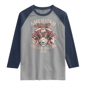 American Legendary Motorcycle Indian Biker Club Raglan Shirt Vintage Motorbike Engine Native American Skull TS11 Sport Gray Navy Print Your Wear