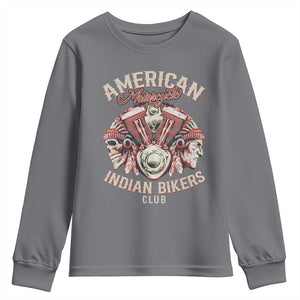 American Legendary Motorcycle Indian Biker Club Youth Sweatshirt Vintage Motorbike Engine Native American Skull TS11 Charcoal Print Your Wear