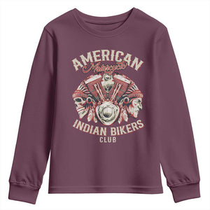 American Legendary Motorcycle Indian Biker Club Youth Sweatshirt Vintage Motorbike Engine Native American Skull TS11 Maroon Print Your Wear