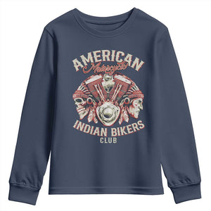 American Legendary Motorcycle Indian Biker Club Youth Sweatshirt Vintage Motorbike Engine Native American Skull TS11 Navy Print Your Wear
