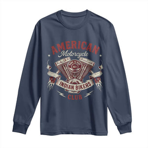 American Motorcycle Indian Biker Club Long Sleeve Shirt Vintage Motorbike Engine TS11 Navy Print Your Wear