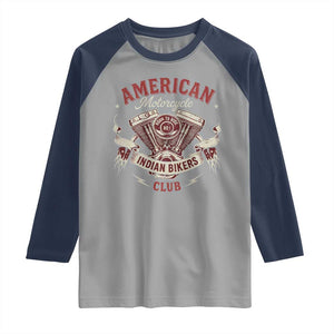 American Motorcycle Indian Biker Club Raglan Shirt Vintage Motorbike Engine TS11 Sport Gray Navy Print Your Wear