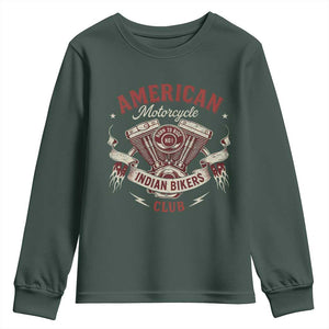 American Motorcycle Indian Biker Club Youth Sweatshirt Vintage Motorbike Engine TS11 Dark Forest Green Print Your Wear