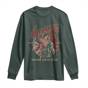 American Legendary Motorcycle Indian Biker Club Long Sleeve Shirt Vintage Native American Skull TS11 Dark Forest Green Print Your Wear
