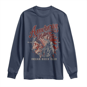 American Legendary Motorcycle Indian Biker Club Long Sleeve Shirt Vintage Native American Skull TS11 Navy Print Your Wear