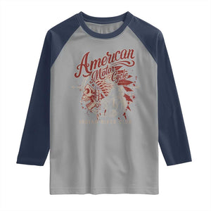 American Legendary Motorcycle Indian Biker Club Raglan Shirt Vintage Native American Skull TS11 Sport Gray Navy Print Your Wear