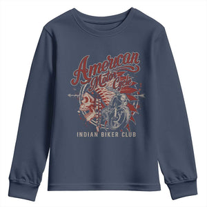 American Legendary Motorcycle Indian Biker Club Youth Sweatshirt Vintage Native American Skull TS11 Navy Print Your Wear