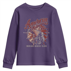 American Legendary Motorcycle Indian Biker Club Youth Sweatshirt Vintage Native American Skull TS11 Purple Print Your Wear