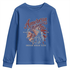 American Legendary Motorcycle Indian Biker Club Youth Sweatshirt Vintage Native American Skull TS11 Royal Blue Print Your Wear