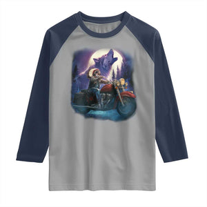 Native American Rider Raglan Shirt Vintage Indian American Motorcycle Wolf TS11 Sport Gray Navy Print Your Wear