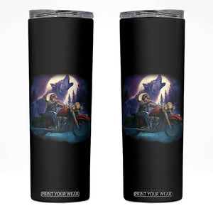 Native American Rider Skinny Tumbler Vintage Indian American Motorcycle Wolf TS11 Black Print Your Wear
