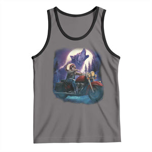 Native American Rider Tank Top Vintage Indian American Motorcycle Wolf TS11 Deep Heather Black Print Your Wear