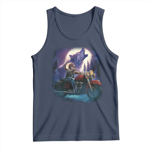 Native American Rider Tank Top Vintage Indian American Motorcycle Wolf TS11 Navy Print Your Wear