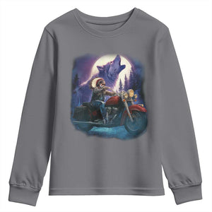 Native American Rider Youth Sweatshirt Vintage Indian American Motorcycle Wolf TS11 Charcoal Print Your Wear