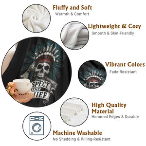 Native American Respect The Chief Throw Blanket Indian Tribal Skull Headdress TS11 Print Your Wear