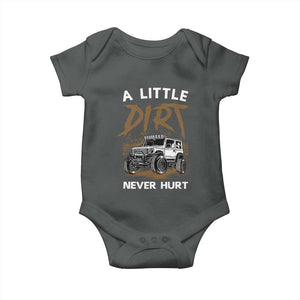 Funny Off Road Car Baby Onesie A Little Dirt Never Hurt Mudder Trail TS11 Dark Heather Print Your Wear