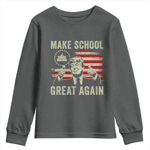 Funny Trump Make School Great Again Youth Sweatshirt Back To School American Flag TS11 Dark Heather Print Your Wear