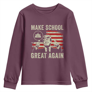 Funny Trump Make School Great Again Youth Sweatshirt Back To School American Flag TS11 Maroon Print Your Wear