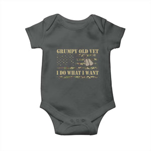 Funny Grumpy Old Vet I Do What I Want Baby Onesie Military Veteran Camo American Flag TS11 Dark Heather Print Your Wear