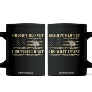 Funny Grumpy Old Vet I Do What I Want Coffee Mug Military Veteran Camo American Flag TS11 Black Print Your Wear
