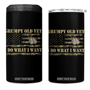 Funny Grumpy Old Vet I Do What I Want 4 in 1 Can Cooler Tumbler Military Veteran Camo American Flag TS11 One Size: 16 oz Black Print Your Wear