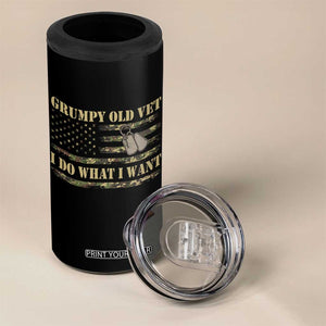 Funny Grumpy Old Vet I Do What I Want 4 in 1 Can Cooler Tumbler Military Veteran Camo American Flag TS11 Print Your Wear