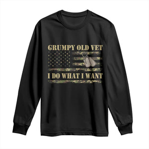 Funny Grumpy Old Vet I Do What I Want Long Sleeve Shirt Military Veteran Camo American Flag TS11 Black Print Your Wear