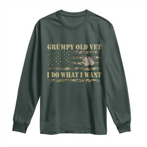 Funny Grumpy Old Vet I Do What I Want Long Sleeve Shirt Military Veteran Camo American Flag TS11 Dark Forest Green Print Your Wear