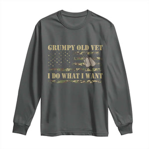Funny Grumpy Old Vet I Do What I Want Long Sleeve Shirt Military Veteran Camo American Flag TS11 Dark Heather Print Your Wear