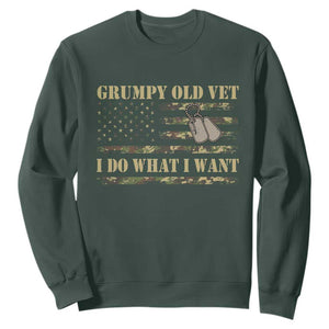 Funny Grumpy Old Vet I Do What I Want Sweatshirt Military Veteran Camo American Flag TS11 Dark Forest Green Print Your Wear